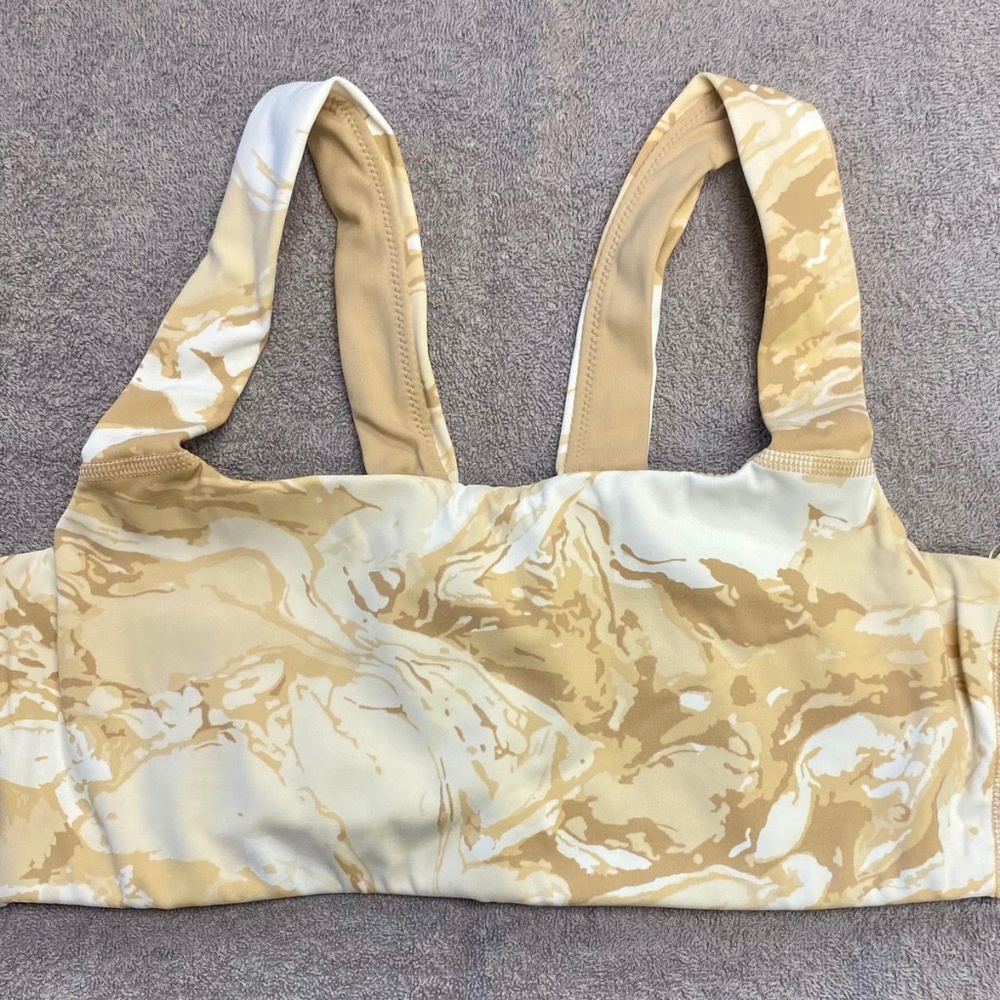 NWT OFFLINE by Aerie Goals Square Neck Sports Bra - Tan & Ivory Marble